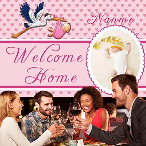 Custom Welcome Home Baby Girl Garden Flag Baby Shower Birth Announcement Family Party Newborn Gender Reveal Lawn Yard Sign Pink Stork Outdoor Decoration Burlap Banner 12.5 x 18 Inch (Pink-Baby Girl)(5x7.5ft) - Image 6