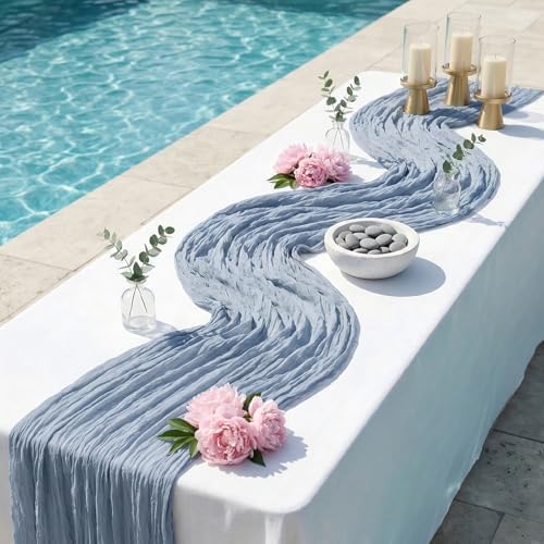 20 Pack Dusty Blue 17 x 108 Inch Cheesecloth Table Runner - Boho Gauze Sheer Fabric for Wedding Baby Shower Party Home Decor - Image 3