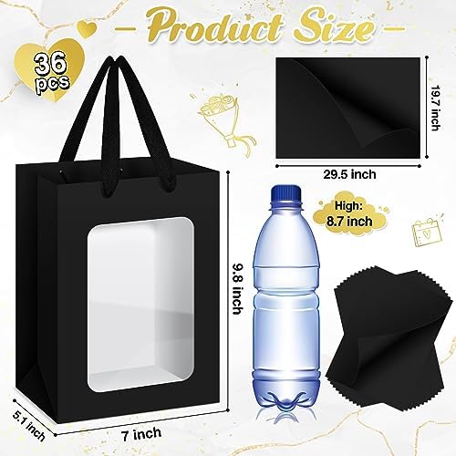 Zhanmai 36 Pcs Kraft Paper Gift Bags with Clear Window Handles, Black - Image 2