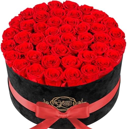 Prifroti 47 Flowers in a Luxury Suede Box, Birthday Gifts for Women, Preserved Flowers, Mothers Day Roses Gift for Mom, Red by Prifroti