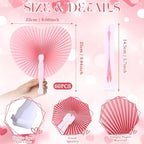 Blulu 60 Pack Wedding Heart Folding Hand Fans Decor Bulk, Pink - Image 2