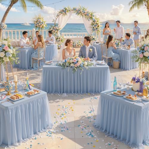 Blue Tulle Tablecloth for 6 Ft Rectangle Tables 4-Pack, Ideal for Weddings - Image 4