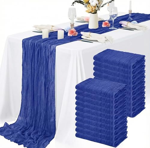 20 Packs Cheesecloth Table Runner 10FT Long Boho Gauze Fabric Table Runner Vintage Rustic Sheer Runners for Wedding Party Bridal Baby Shower Table Decorations (Royal Blue) by Lamshionow