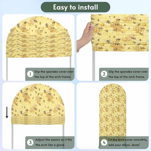 Yellow Summer Arch Backdrop Cover 6.6 ft Modern Bees Honeycomb 2 Sided Wedding Arch Covers Stretchy Backdrop Round Top for Birthday, Party, Baby Shower Decorations - Image 5