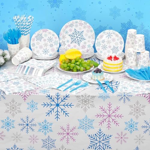 Funnymoom 452 Pcs Blue Purple Winter Snowflakes Party Supply 50, Plates set - Image 6