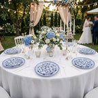 LIYH 60Pcs Blue White Floral Plastic Plates Dinnerware Set for Wedding - Image 4