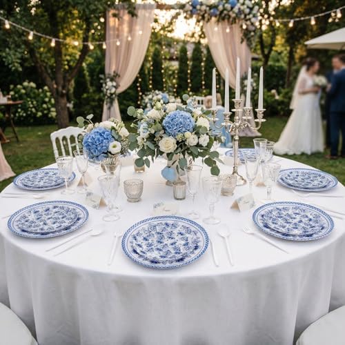 LIYH 60Pcs Blue White Floral Plastic Plates Dinnerware Set for Wedding - Image 4