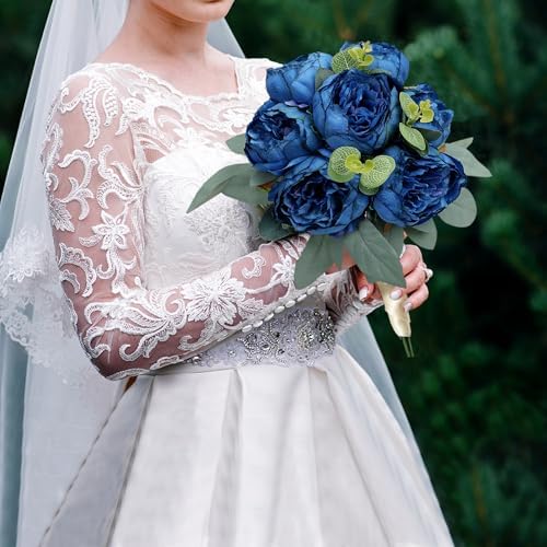 50Pcs Peonies Artificial Flowers Bulk, 4’’ Navy Blue - Image 5