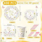 Funnymoom 400 Pcs Wildflower Bridal Shower Party Supplies for 50 Guests Floral Miss to Mrs Paper Plates and Napkins Knives Spoon Fork Cup Disposable Dinner for Women Wedding Engagement Party Favor - Image 2