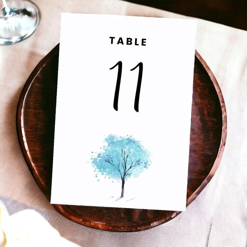 Blue Tree Design Table Number Cards Double Sided Party Table Numbers for Reception Baby Shower Anniversary Birthday Bridal Party 5x7 100 Pcs - Image 2
