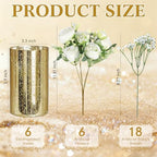 Suncalla 6 Sets Gold Cylinder Vases Artificial Peony Candle Holders, White - Image 4