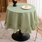 vctops Farmhouse Sage Green Gingham Ruffle Table Cloth, Boho Cotton Linen Tablecloth, Washable Table Cover for Round Table Baby Shower Kitchen Party Wedding Decor (Sage Green,70") - Image 2