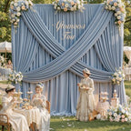10x16ft Dusty Blue Backdrop Curtains for Wedding Party, 2 Panels 16 ft Long Back Drop Cloth, Wrinkle-Free Polyester Drapes for Birthday, Baby Shower, Stage Photography Background by Gogoparti