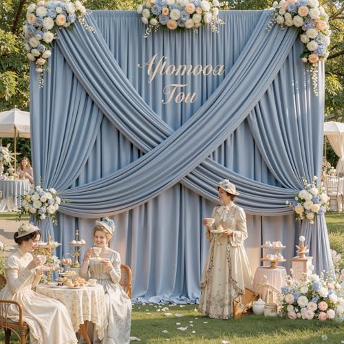 10x16ft Dusty Blue Backdrop Curtains for Wedding Party, 2 Panels 16 ft Long Back Drop Cloth, Wrinkle-Free Polyester Drapes for Birthday, Baby Shower, Stage Photography Background by Gogoparti