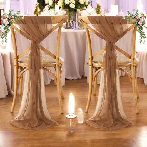 MDS Pack of 75 Chiffon Chair Sashes for Wedding & Event Décor - Mocha - Image 6