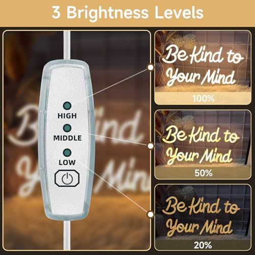 Be Kind to Your Mind Neon Sign Dimmable Led Neon Lights for Wall Decor USB Encouragement Word Neon Light Up Signs for Bedroom Home Bar Office Study Room Wedding Birthday Party Teens Girls Gifts - Image 3