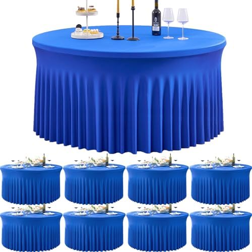 8 Pack Royal Blue Round Spandex Tablecloths for 60 inch Table, 120 inch Stretchy Fitted 5FT Round Table Cloths with Skirt for Wedding Birthday Party Dining Banquet - Image 6