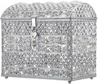 ELLDOO Crystal Wedding Card Box with Heart Lock, Vintage Money Card Box Treasure Chest Style Silver Gift for Wedding Receptions, Centerpiece Decor, Anniversary Keepsake, Gift, Small Size by ELLDOO