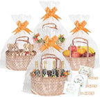 LuxDuo Father's Day 4 Set Foldable Baskets for Gifts Empty, Large Reusable Woven Bamboo Gift Basket Kit with Handle Wrap Bag Gold Bow for Mother's Day Baby Shower Birthday Wrapping, 12 Gift Cards by Unknown