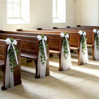 24 Sets Wedding Pew Decorations with White Long Tulle Tails Chair Sashes 8.2 ft, 24 Artificial Eucalyptus Vine 6.9 ft, 2 Rolls White Ribbon 72.2 ft for Wedding Aisle, Ceremony Party Supplies by Unknown
