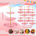 Patelai 8 Pack Plastic 3 Tier Cupcake Stand Holder, Pink - Image 3