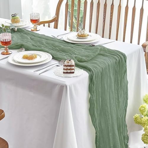 Sage Green Cheesecloth Table Runner 16 Pack 21x120 Inch Gauze Easter Spring Table Runner Sheer Polyester Cheese Cloth Boho Table Runners Decor for Wedding Baby Shower Candlelight Dinner - Image 3