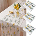 Mindsoft 3 Pcs Lemon Table Runner, 10ft Summer Tablecloth Yellow Lemon Party Decorations Gauze Embroidery Tulle Lace Runner for Table Wedding Birthday Bridal Baby Shower Holiday Dining Decor DIY by Mindsoft