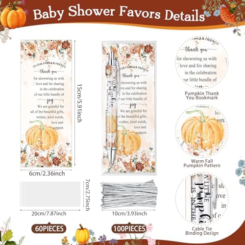 60 Sets Pumpkin Baby Shower Favors, Pen with Thank You Card, Orange - Image 3