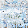 Baby It’s Cold Outside Baby Shower Decorations, Blue Winter Baby Shower Decorations for Boy Winter Woodland Tablecloth Banner Backdrop Balloon Box Cupcake Topper Hanging Swirl for Boy Gender Reveal by CMUSKO