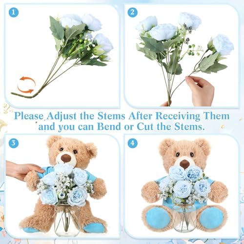 6 Set Teddy Bear Baby Shower Centerpieces with Mason Jar, Blue - Image 2