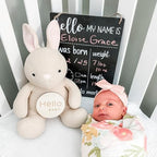 Monthly Baby Milestone Knit Cotton Stuffie with Wooden Discs, Newborn Photography Prop, Announcement Sign by Sawyer & Eloise (Bunny) - Image 6