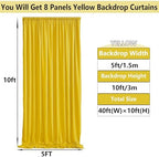 40×10 ft Yellow Wrinkle Free Backdrop Curtain for Party, 8 Panels 5×10ft Soft Silky Polyester Photo Backdrop Drapes Curtains for Wedding Birthday Themed Parties Baby Shower Photography Backgrounds - Image 5