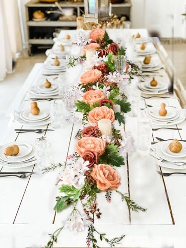 Lvydec 2 Pack Artificial Peony Flower Garland - 6ft Silk Peony Orange Flower Garland Arch Flower Vine for Wedding Party Table Decoration(Orange) - Image 4