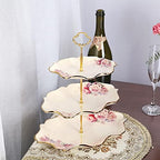 fanquare 3-Tier Royal Vintage Floral Cupcake Stand with Gold Trim - Image 4