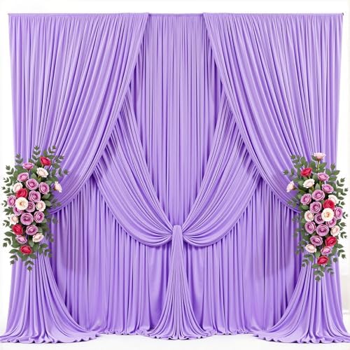 10x10ft Lavender Photo Backdrop Curtains for Parties Baby Shower Light Purple Wrinkle Free Polyester Photoshoot Curtains Drapes Backdrop for Girls Birthday Party Wedding Background 2 Panels 5x10FT - Image 3