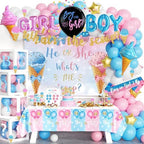 172 PCs Whats The Scoop Gender Reveal Decorations, Hombae Boy or Girl Gender Reveal Decorations Backdrop Balloon Garland Banner Tablecloth Cake Cupcake Topper Box Cutout Poster Sash Ice Cream by Hombae