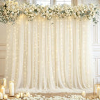 10×10ft Cream White Tulle Backdrop Curtain with Lights String for Parites, Sheer Photo Curtain Backdrop Drapes for Wedding Party Photography Backgrounds by WishCare