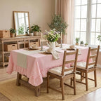Eternal Beauty Striped Ruffled Tablecloth 52x70 Inch Pink White - Image 2