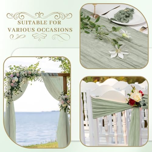 Le courant 12pcs 10Ft Cheesecloth Table Runner, Rustic Boho Gauze Cheese Cloth Runner Table Runner for Weddings Bridal Baby Shower Birthday Holiday Parties Home Decor, Sage Green - Image 2