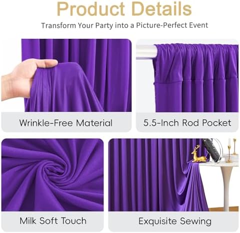 50x12ft Purple Backdrop Curtains for Baby Shower Parties Wrinkle Free Fabric Backdrop Curtain Wedding Photo Drapes Backdrop for Birthday Party Bridal Shower Photography Back Drop 10 Panels 5x12FT - Image 7