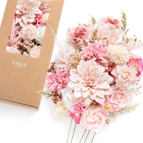 Ling's moment Artificial Pink Flowers Combo, Blush & Hot Pink, Deluxe by LingsMoment