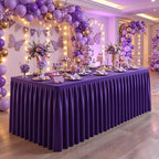 Purple Polyester Table Cloths for Rectangle 6 Foot Tables, 2 Pack Wrinkle Free Tablecloths Stretchy Banquet Ruffle Fitted Table Cover Desk Skirt for Parties Wedding Birthday Baby Shower - Image 2