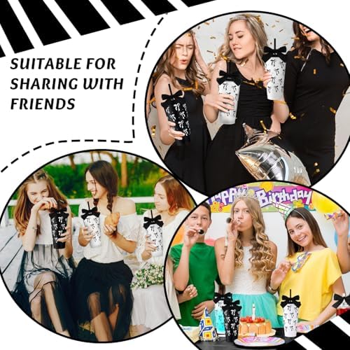 Skylety 24 Pcs Black Bow Plastic Cups with Lid Straw and Ribbon - Image 6