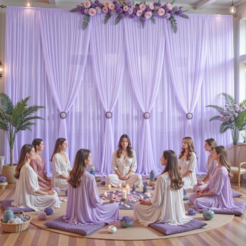 20ft×10ft Wrinkle Free Lavender Purple Backdrop Curtain Drapes, 4 Panels 5ftx10ft Sheer Tulle Chiffon Backdrop Panels Curtains for Wedding Baby Shower Birthday Party Stage Photo Home Decorations - Image 4
