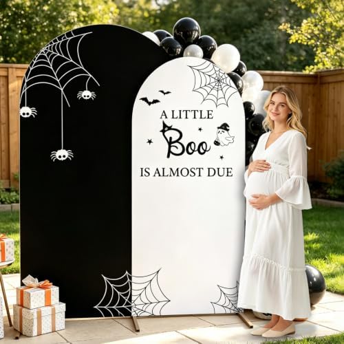 Serencatcher Halloween Baby Shower Arch Backdrop Covers 7.2FT 6FT Black - Image 2