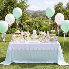 Sage Green Striped Tablecloth with White Scalloped Overlay - Image 6