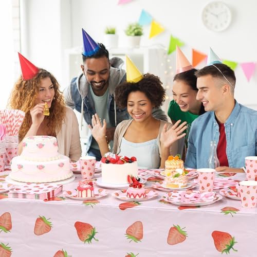 Funnymoom 452 Pcs Strawberry Party Supplies for 50 Guests, Strawberry Paper Plates Napkins Cups Tablecloth Cutlery Straws for Berry First Birthday Baby Shower Party Decorations - Image 5