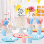 Ziliny 350 Pcs Pink Blue Plates and Napkins, 50 Guest Spring Party Supplies Include Scalloped Paper Plates Napkins Cups Plastic Spoons Forks Knives Disposable Tableware Set for Baby Shower - Image 6