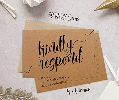 RSVP Postcards (Set of 50) 4"X6" Blank with Mailing Side,RSVP Reply Response Cards for Wedding Rustic Kraft Script Style Print Return Cards - Image 4