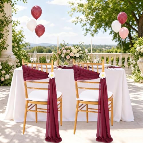 Burgundy Chair Sashes for Wedding: 48 Pieces 8ft Long Sheer Draping Fabric – Christmas Reception Party Hotel Event Chair Decorations - Image 3